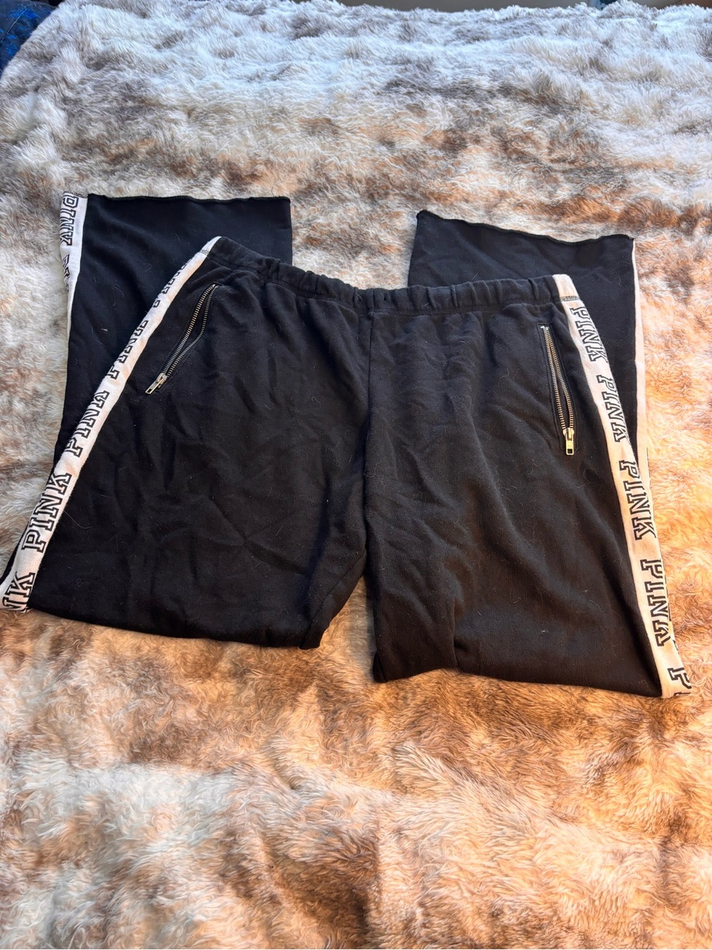 PINK Victoria's Secret Black Jogger Sweatpants with White Logo Tape